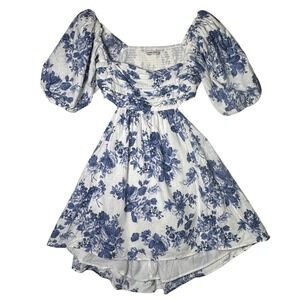 Abercrombie Fitch Womens Large Emerson Linen Blend Puff Sleeve Floral Mini Dress